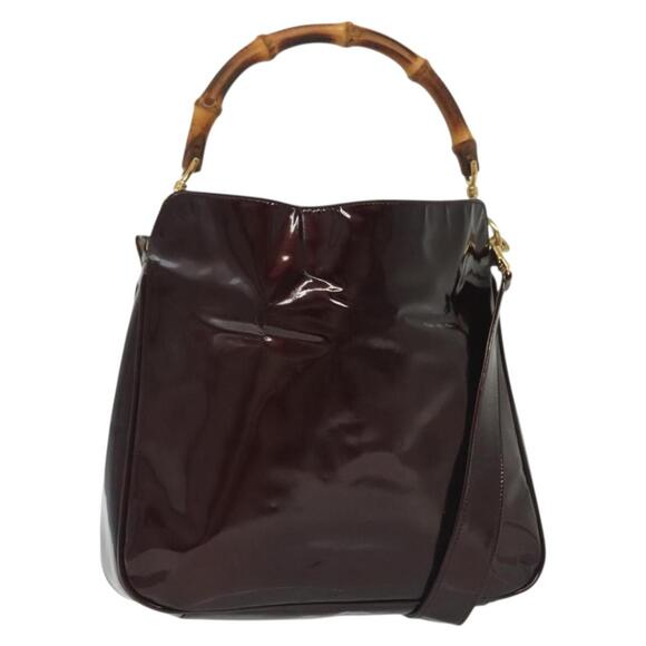 GUCCI Bamboo Hand Bag Enamel Brown Gold 001 1705 001 1705 - Picture 1 of 16